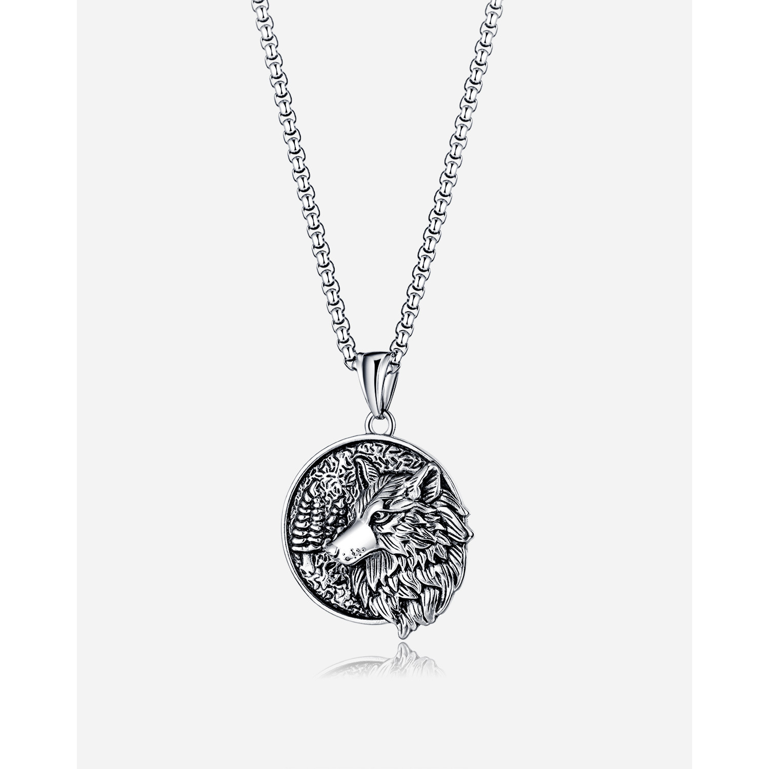 Collier personnalisé en acier titane avec tête de loup tendance_voghion.com