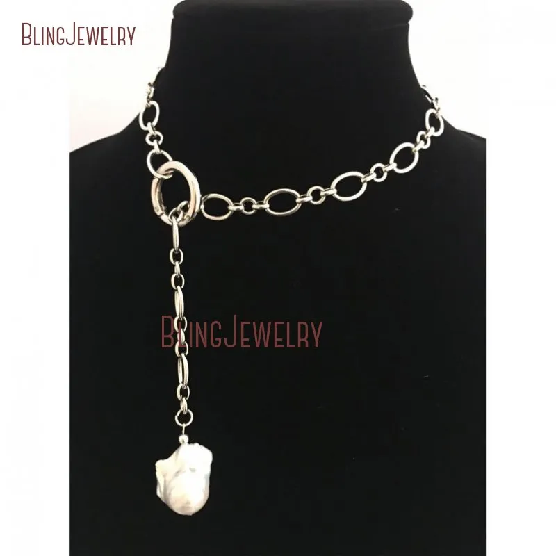 Chains NM35057 Baroque Pearl Choker European Inspired Necklace With Spring Lock_voghion.com