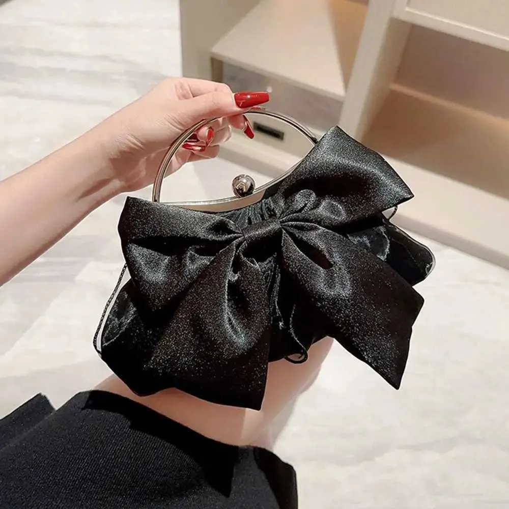 Gyllene siden rosett kväll elegant och trendig bankett clutch kedja axelväska plånbok för kvinnor festväska_voghion.com