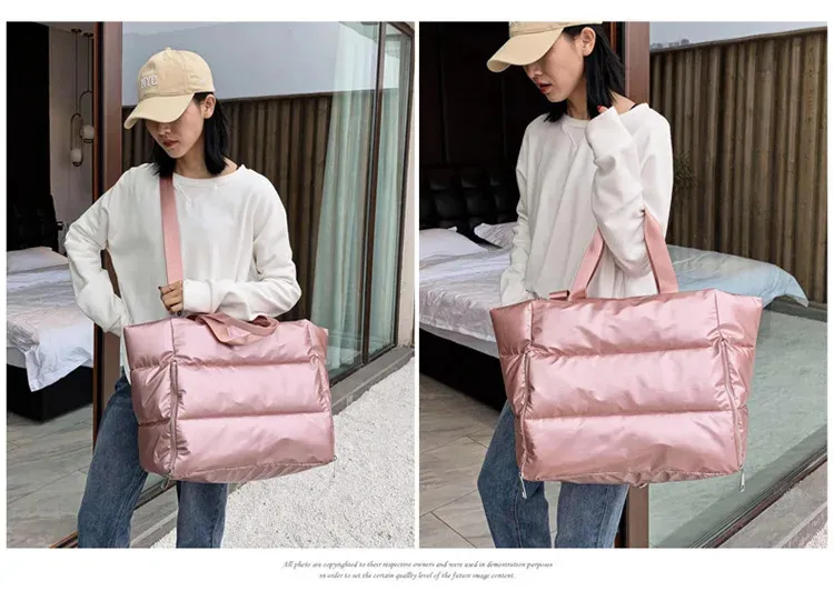 Kapazität Umhängetasche für Frauen wasserdichte Nylon Taschen Space Pad Baumwolle Feder unten große weibliche Tote Handtaschen Winter_voghion.com