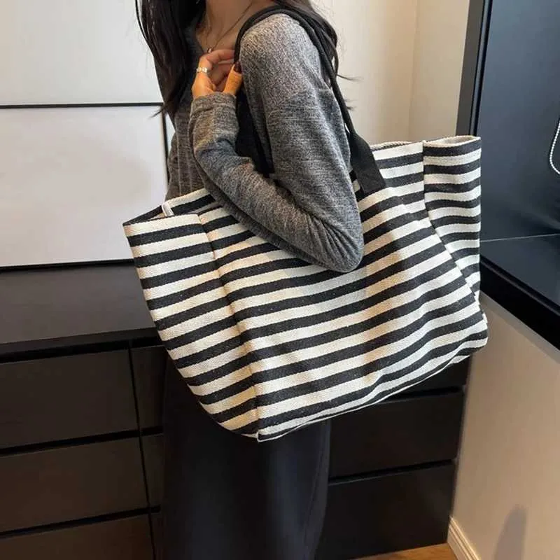 Sacs à main en toile à rayures simples et tendance pour filles, sacs à provisions de haute qualité Y241109_voghion.com
