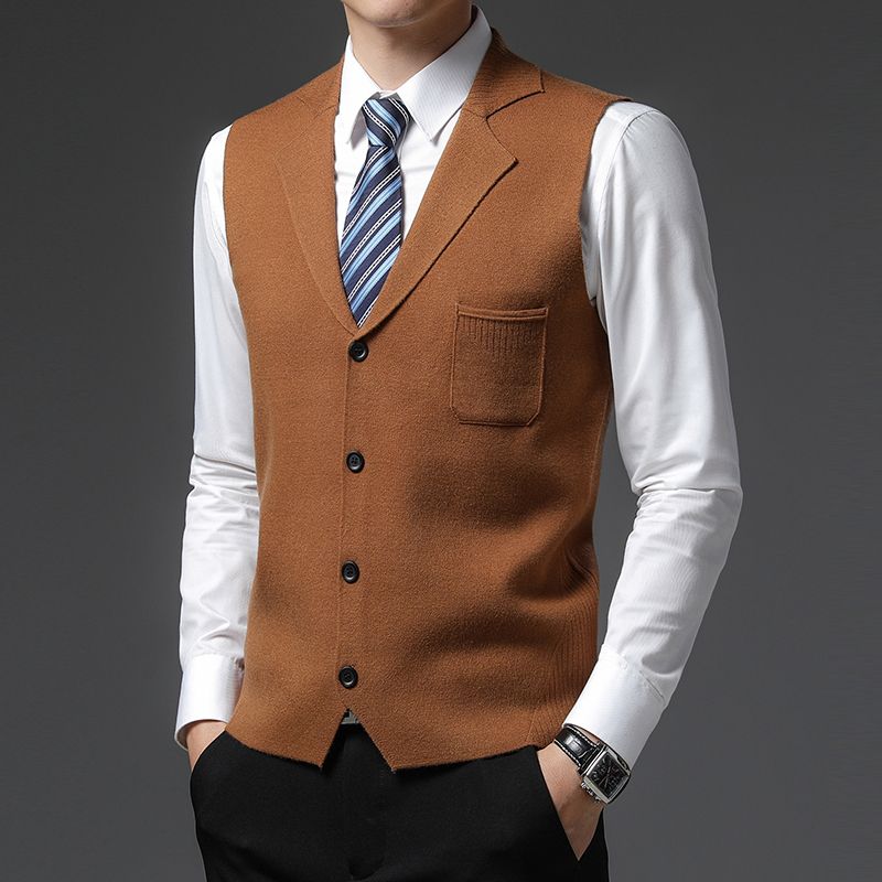 Level 4 Super Anti-pilling Top Grade Pleuche New Autum Lapel Fashion Brand Knit Cardigan Casual Korean Sweater Vest_voghion.com