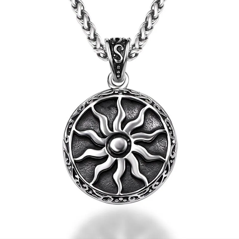 Collier pendentif punk vintage couleur argent tournesol collier pour hommes fête d'anniversaire bijoux de mode cadeau tendance pendentif_voghion.com