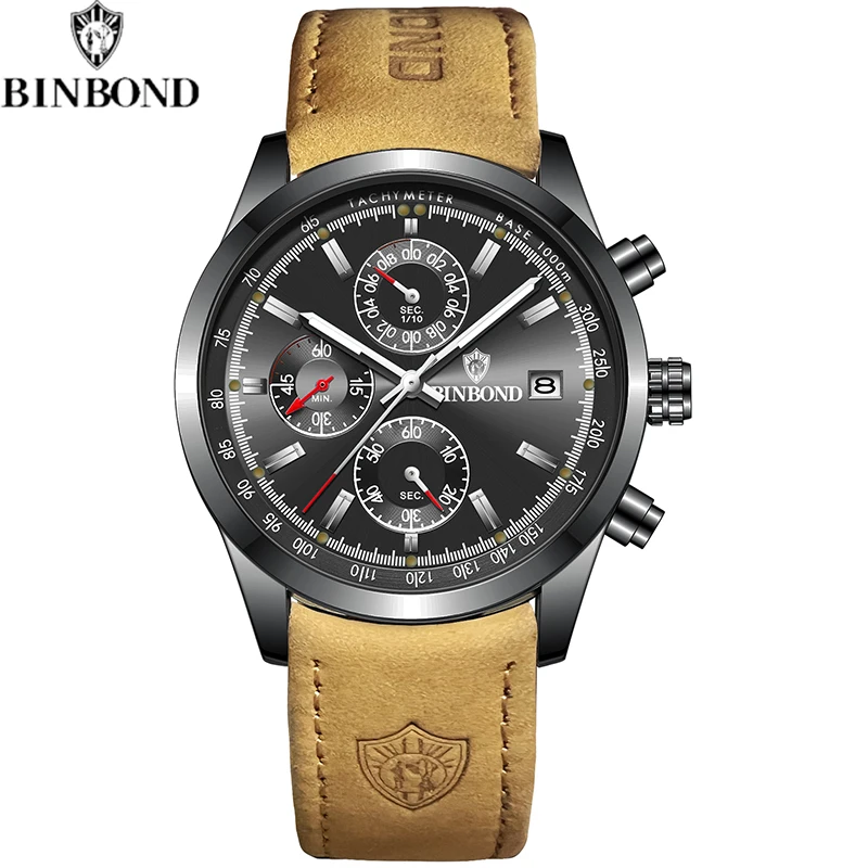 Luxury Men's Quartz Chronograph Watch With Genuine Leather Strap_voghion.com