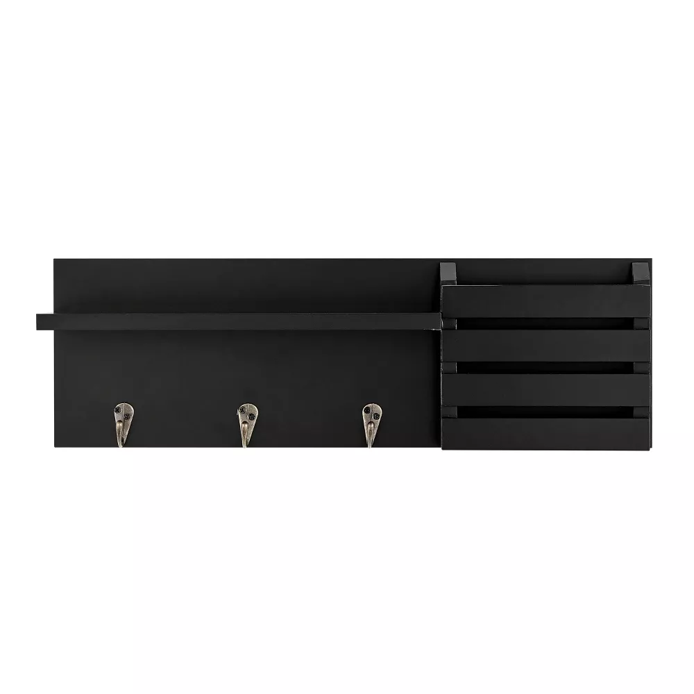 Utility Shelf With Pocket And Hanging Hooks Black/White Danya B 18"_voghion.com