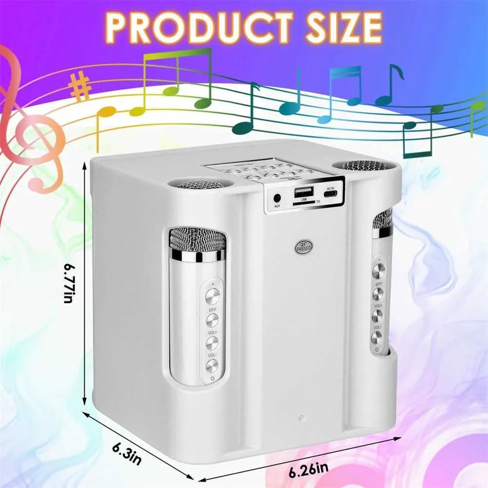 Karaoke Hine With Dual Microphones Portable Bluetooth Speaker Studio Subwoofer AUX TF Card U Disk Player Home Family_voghion.com