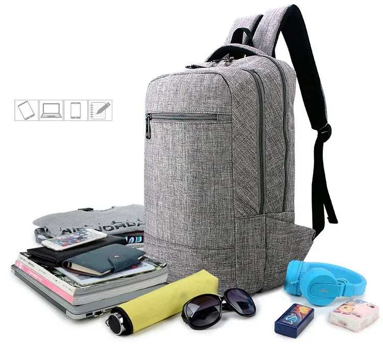 Men Laptop Business Computer Daily Use Women Men's Bag Backpack Grey Leisure Backpacks_voghion.com