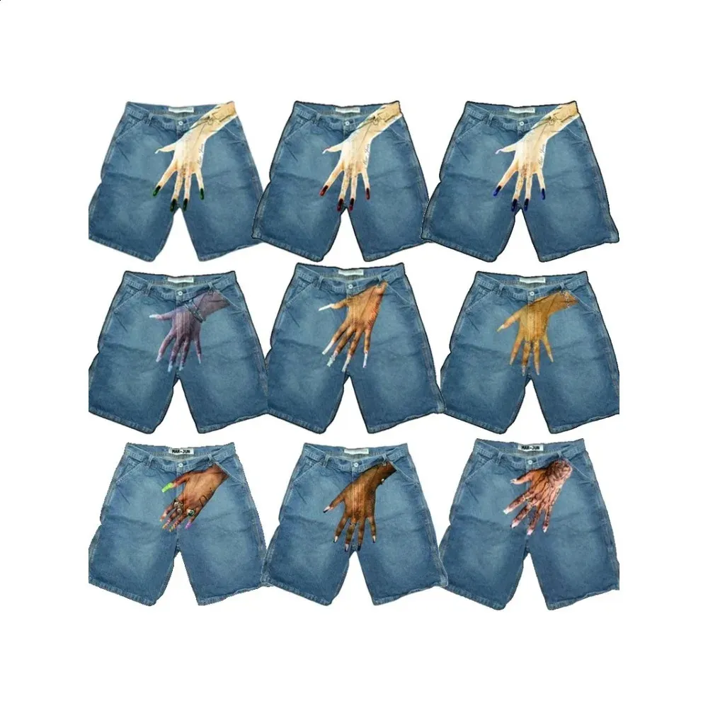 Pantaloni da ginnastica Haruku Y2K in denim largo con stampa di palme blu vintage da uomo, pantaloni da tuta streetwear gotici con grafica da uomo_voghion.com