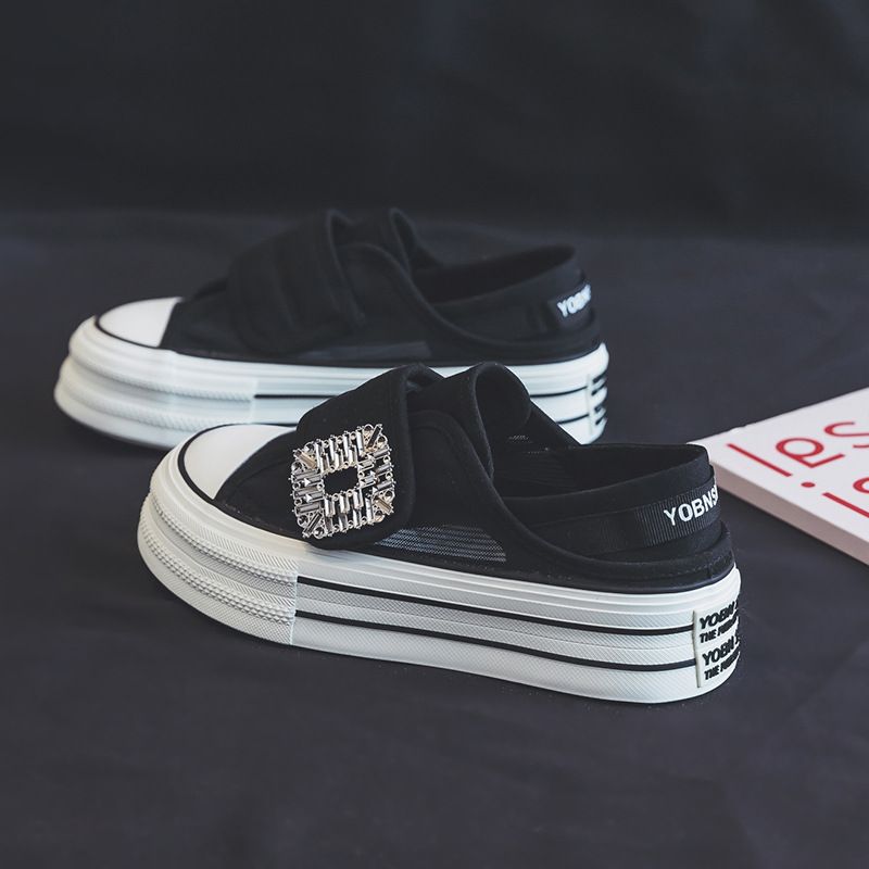 Xiaoxiangfeng Baotou Half Tuo Scarpe da pescatore con intreccio di nastri Pantofole francesi leggere e comode piatte_voghion.com