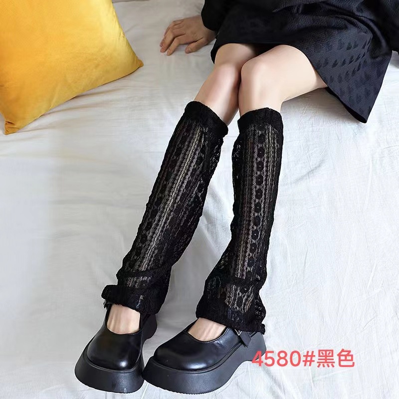 Calzini estivi con protezione solare, neri, sottili e sexy, a gamba larga, in pizzo, da donna, lunghi e traforati_voghion.com