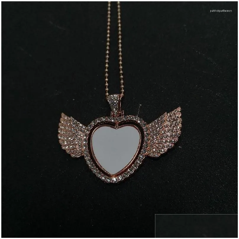 Sublimation Blank Heart Wing Pendant Necklace For Custom Jewelry_voghion.com
