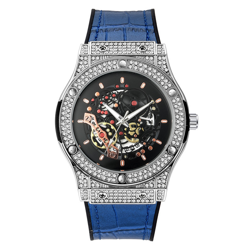 Men Brand Fashion Rubber Hip Hop Diamond Date Quartz Watches_voghion.com