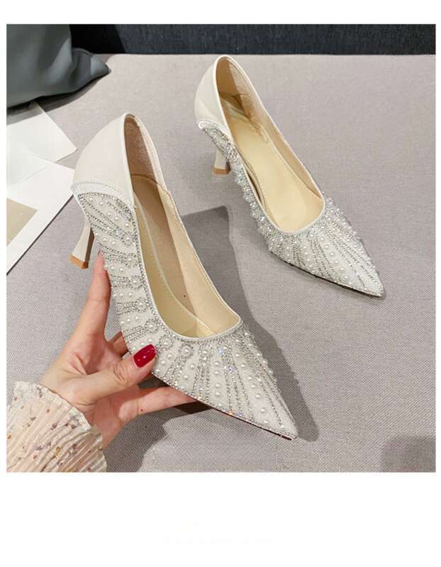 Damen High Heels, Slim Spring 2025, 7 cm kleiner Absatz, spitze französische Einzelschuhe_voghion.com