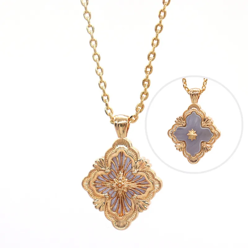 Collane con ciondolo a forma di trifoglio del marchio italiano per le donne, collana girocollo in smalto dorato vintage retrò, a doppio lato, per feste_voghion.com