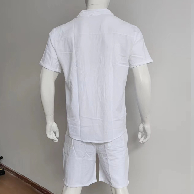 Abbigliamento maschile 2024 estate pantaloncini a maniche corte quattro lati elasticizzati abito sottile bavero ampio tinta unita abito da uomo_voghion.com