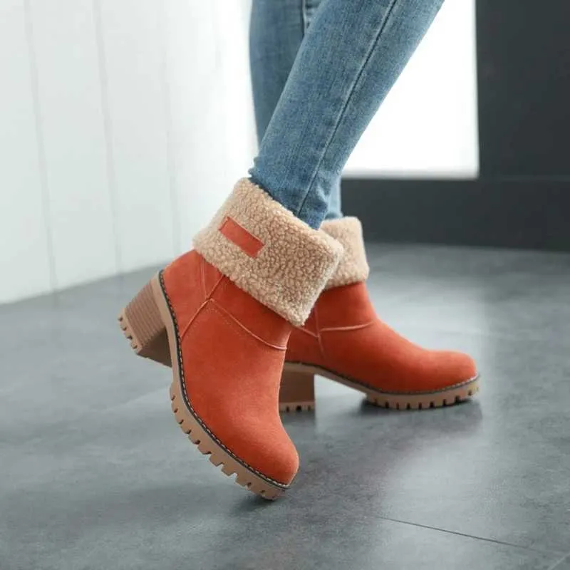 Casual Female Winter Fur Snow Warm Plush Womens Shoes Square High Heel Ankle Boots Black Botas De Mujer J241130_voghion.com
