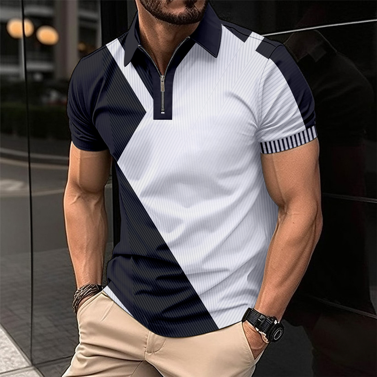 Herrenbekleidung Revers Mode Slim Fit Farblich passendes Herren-T-Shirt POLO-Shirt_voghion.com