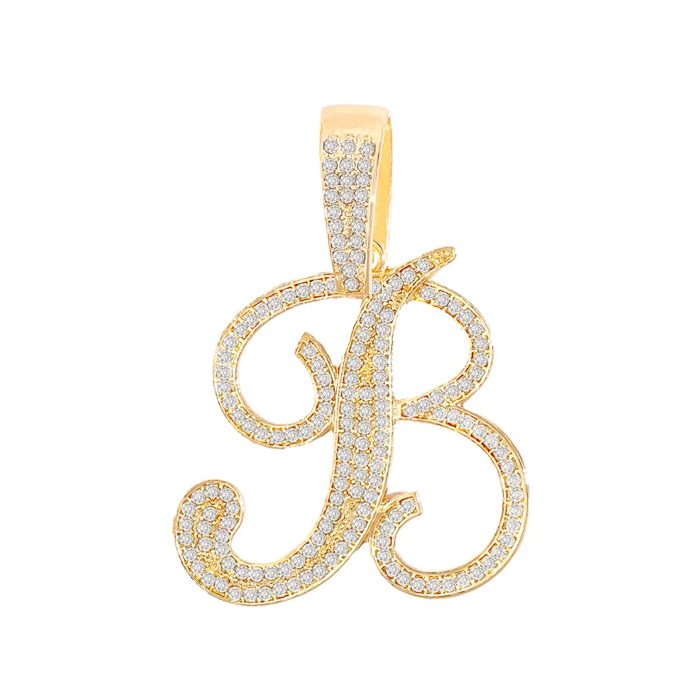 Ketten Bling Iced Out Gepflasterte Strass Kursivbuchstaben Anhänger Halskette Für Frauen Mode A-Z Initial Seil Kette_voghion.com