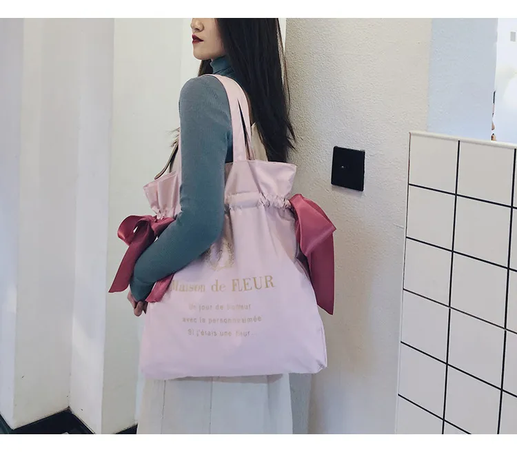 Borsa a tracolla carina da donna, per ragazze adolescenti, con fiocco, per studenti, borsa riutilizzabile, borsa per la spesa da donna, nuova moda_voghion.com