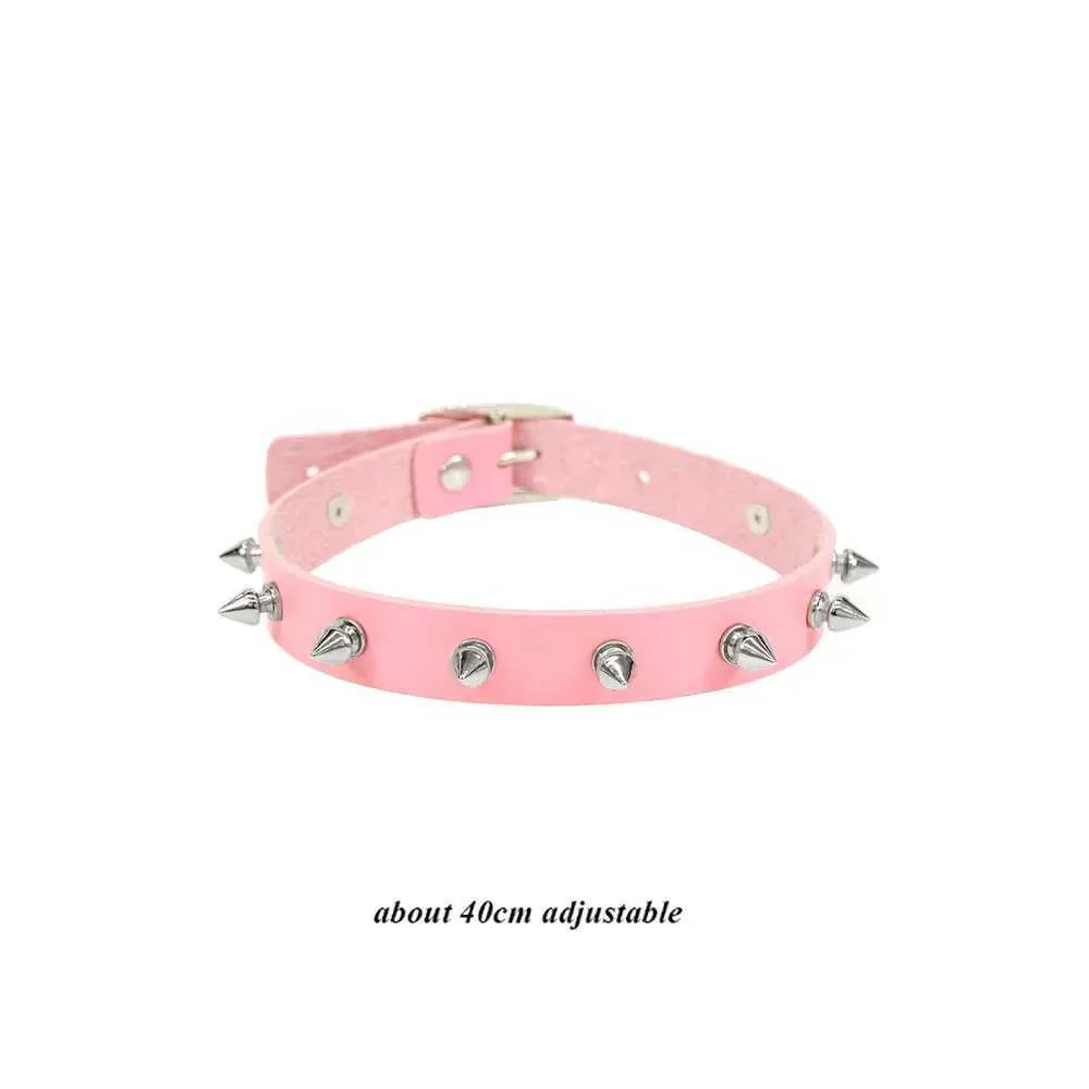 Collier ras du cou gothique en cuir avec pendentif rose sexy et tendance pour femme_voghion.com