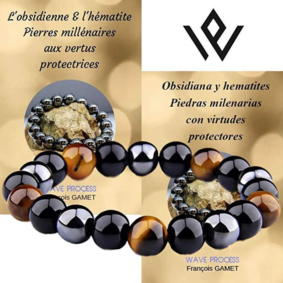 Triple Protection Beaded Bracelet With Obsidian Hematite Tiger Eye_voghion.com