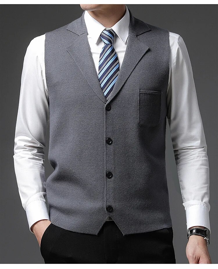 Level 4 Super Anti-pilling Top Grade Pleuche New Autum Lapel Fashion Brand Knit Cardigan Casual Korean Sweater Vest_voghion.com