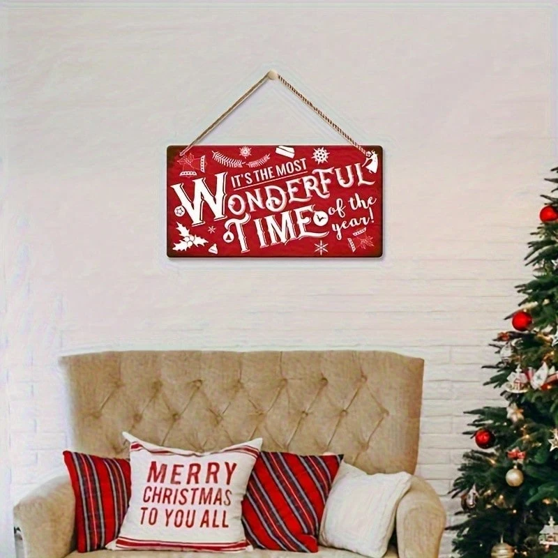 Świąteczny, czerwony, drewniany, wiszący znak dekoracyjny – zimowy wzór, odpowiedni do świątecznego wystroju domu, dekoracji domu, dekoracji świątecznych, wystroju pokoju_voghion.com