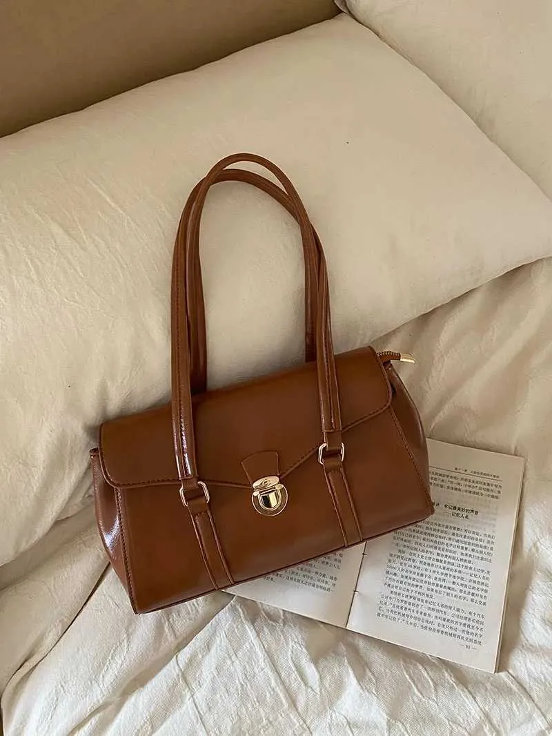 Geantă de umăr vintage pentru femei, din PU, solidă, de înaltă calitate, cu clapă, subraț, capacitate mare, cu mâner zilnic, pentru femei, agrement_voghion.com
