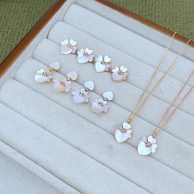 KS Marke Liebe Blume Designer Ohrringe Halsketten Schmuck-Set Frauen Hochzeit Engagement Natur Perlmutt Sailormoon_voghion.com