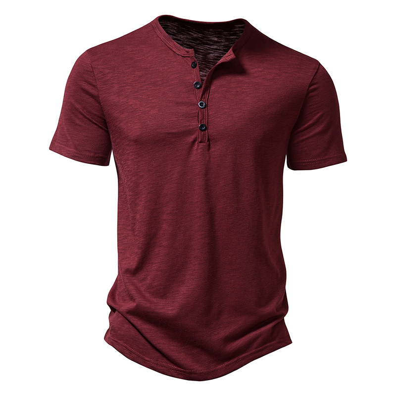 Camisa de manga corta informal de Color sólido con cuello Henley para hombre, Polo, camisetas de alta calidad para hombre_voghion.com