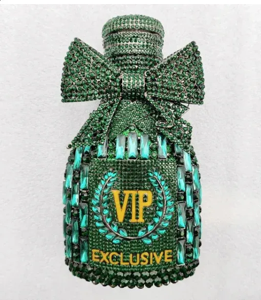 XIYUAN Champange Bottle Gems Glitter Dia Women Clutch Bags Evening Bag Sparkg Female Shoulder Chain Handbags Green_voghion.com