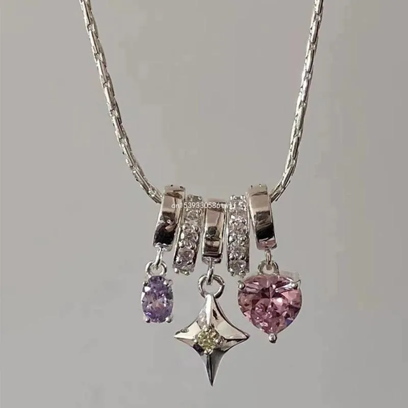 Colliers pendentifs Collier délicat Étoile Coeur Bijoux Ras du cou Chaîne épaisse Y2K Clavicule Femmes Fille Anniversaire Dropship_voghion.com