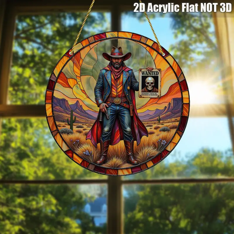 8x8in Western Cowboy Suncatcher - Mystical Outlaw Acrylic Wall Art For Home & Office Decor_voghion.com