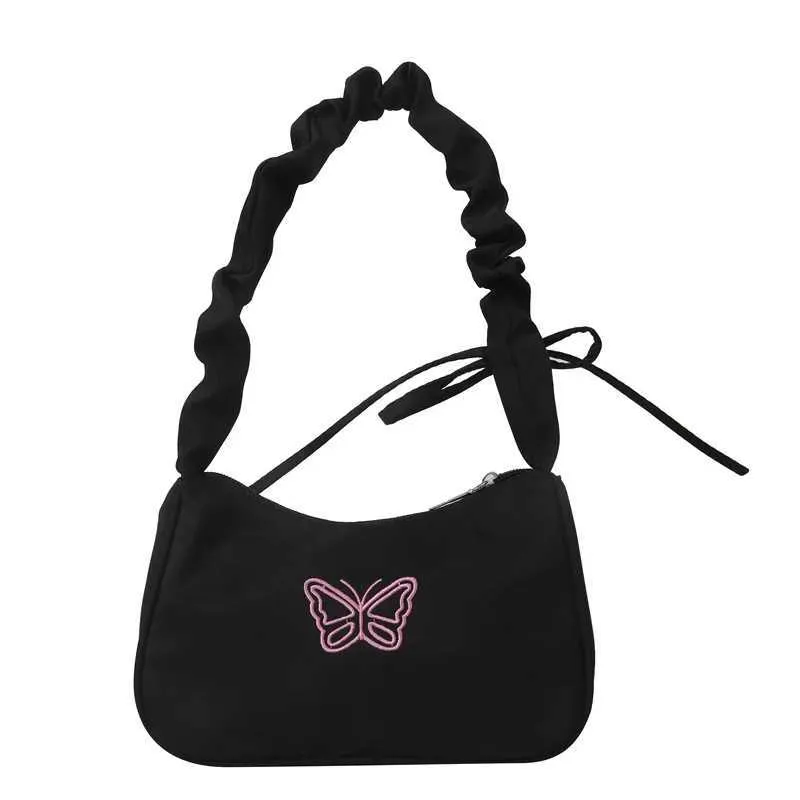 Tikand Bowknot Shoder Bag Y2k stiilis volangidega käepide Nyl Bow meigipulga kott käekott Y241026_voghion.com