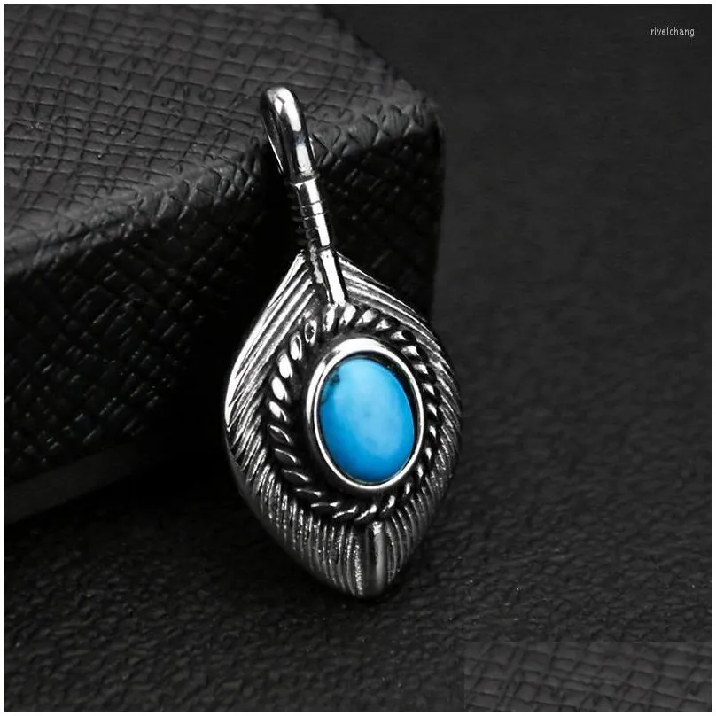 Pendant Necklaces Stainless Steel Eagle Feather Tribe Leaf Necklace Blue Stone Punk Woman Bohemian Diy Jewelry Making_voghion.com