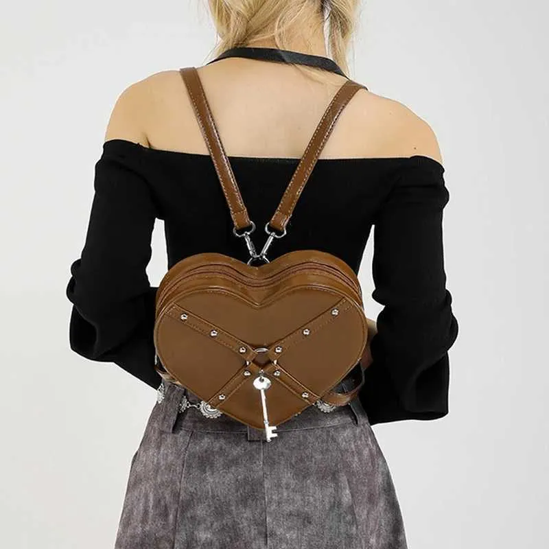 Rucsac mini din piele PU pentru femei, cu pandantiv în formă de inimă, impermeabil, cu fermoar, Ba241217_voghion.com