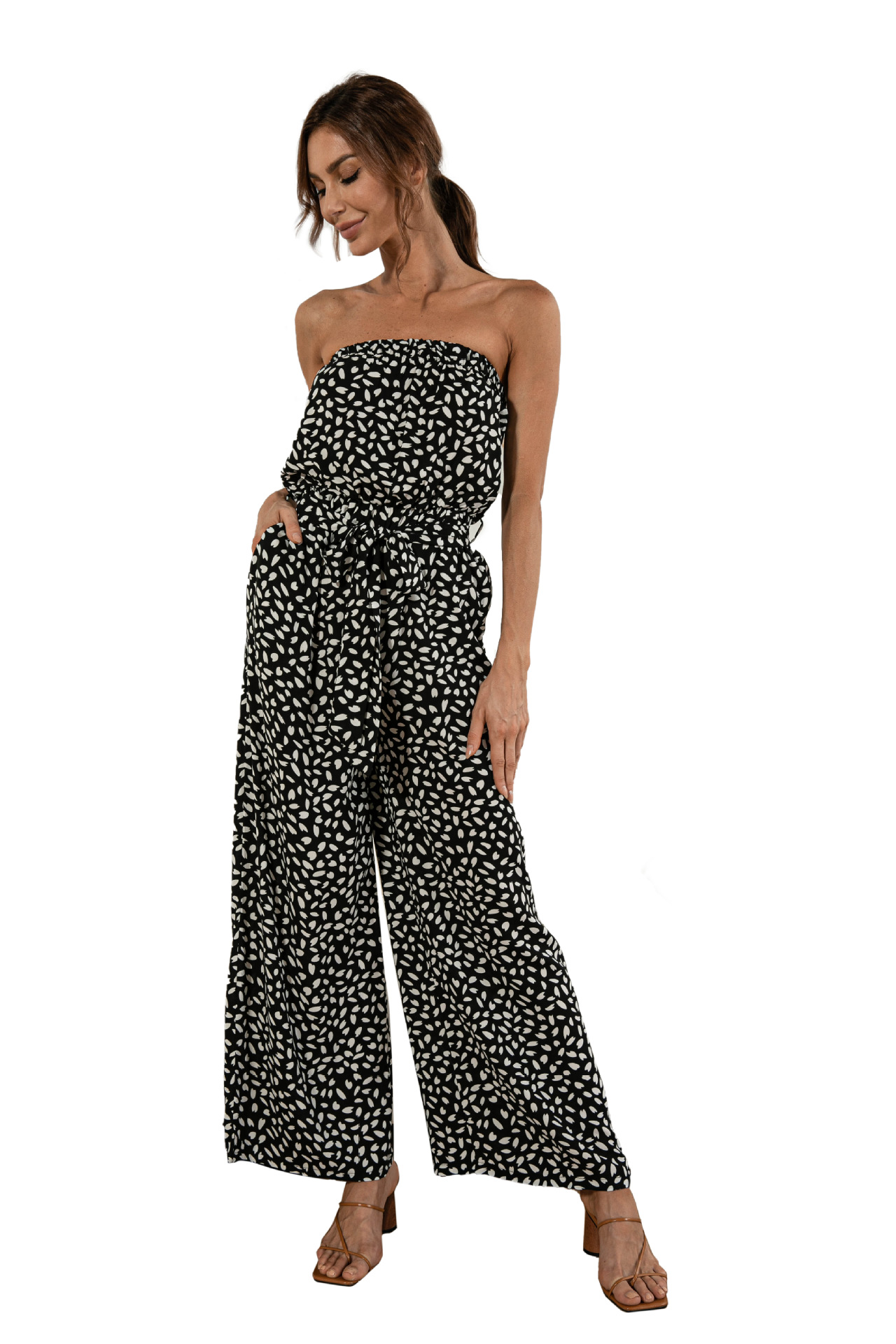 Nuevos productos de verano para mujer, nuevo mono de pierna ancha con cordones y estampado de lunares en forma de corazón y top de tubo sexy_voghion.com
