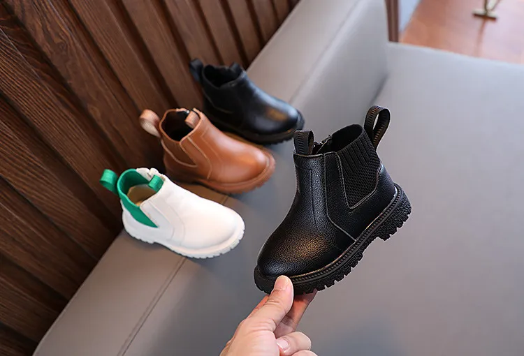 Winter Nieuwe Kinderen Dikke Warme Zijrits PU Leren Waterdichte Sneeuwlaarzen Kidsnest Jongens Meisjes Antislip Pluche Katoenen Schoenen_voghion.com