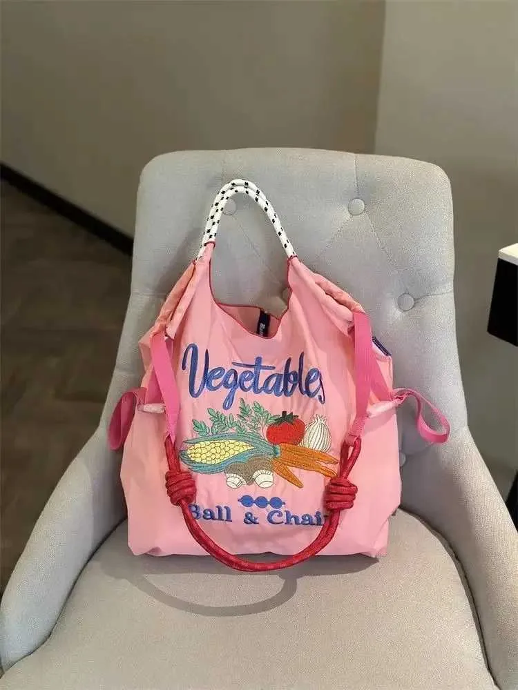 New Japanese Style Tenghua Ball Chain Embroidered Eco-friendly HandBag Nylon Diagonal Shoulder Shopping Bag Large_voghion.com