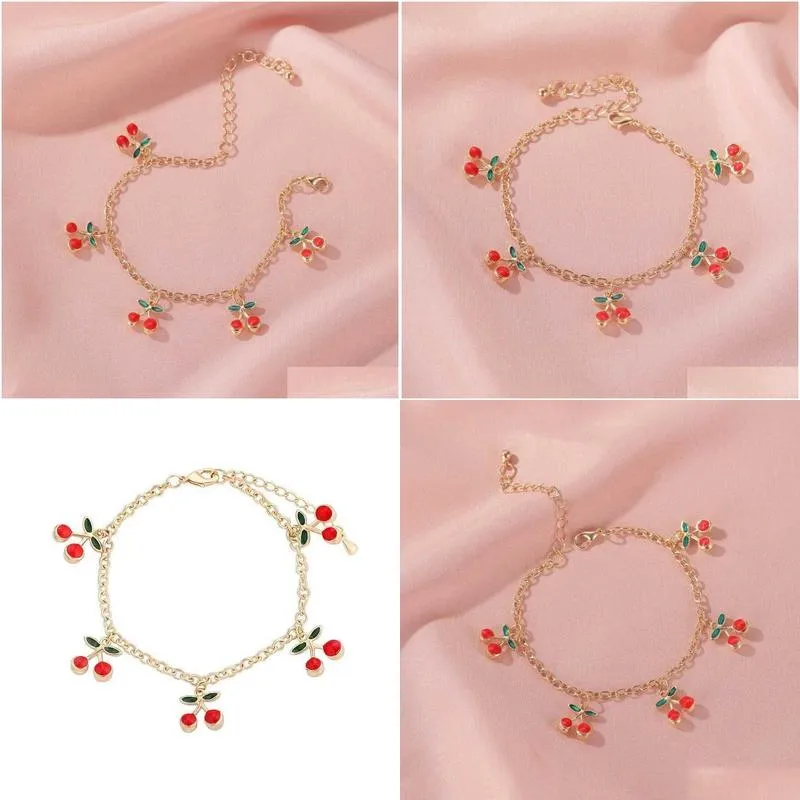 Bracciale con ciondolo ciliegia per donna oro regolabile_voghion.com