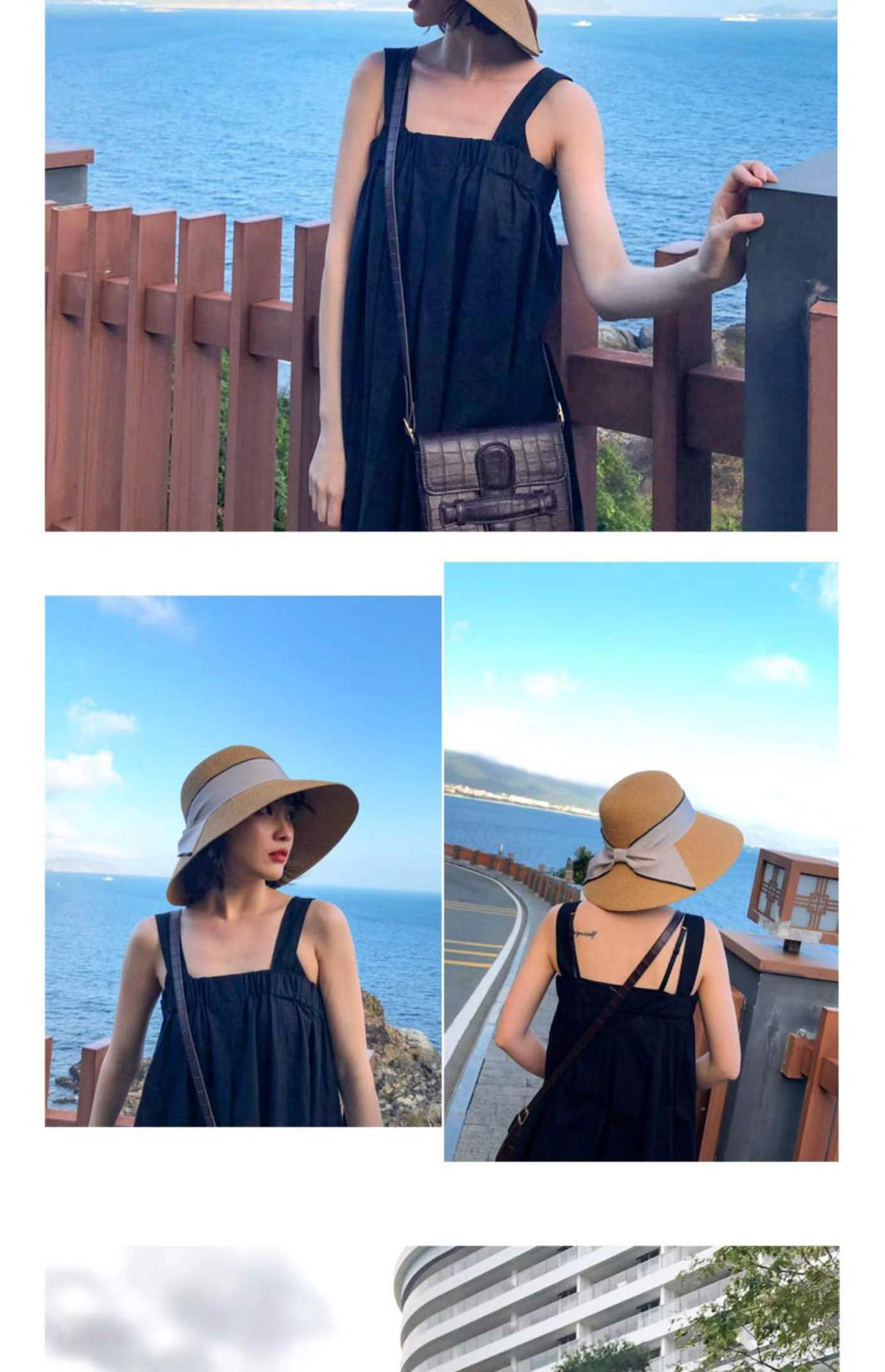 Celebrità di Internet Instagram da donna in paglia, spiaggia pieghevole per l'estate, cappello da sole da pescatore con fiocco per ombreggiatura del viso, cappello da bacino_voghion.com