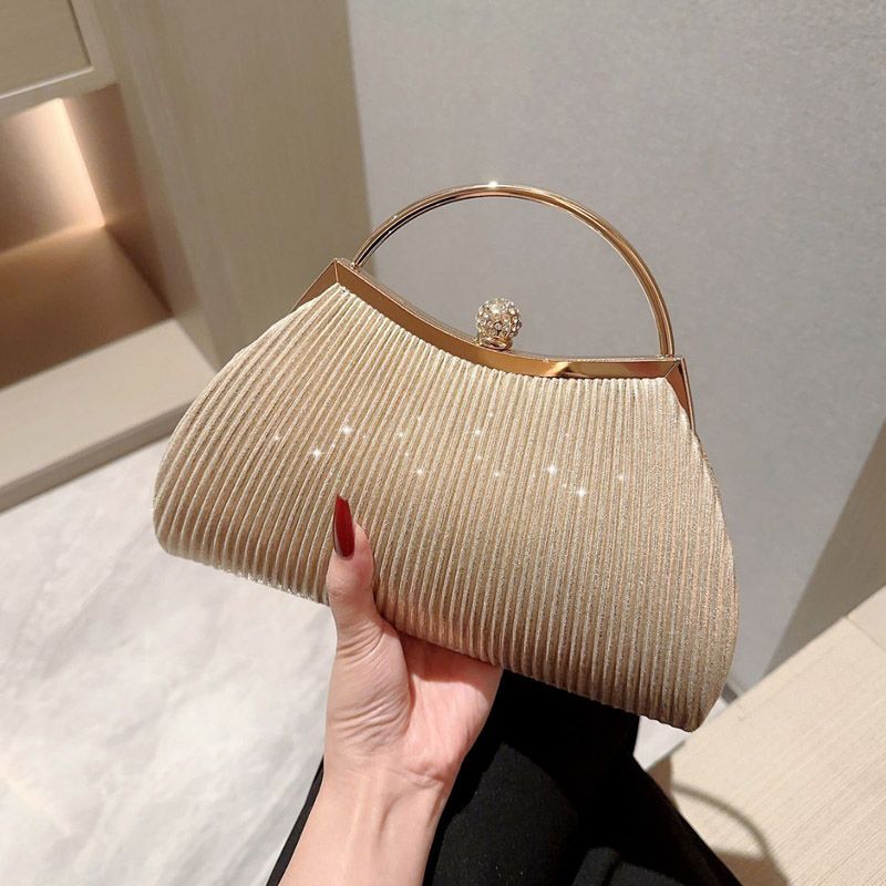 Plissierte Abendhandtasche mit Griff oben, Glitzer, Tages-Clutch für Damen, Hochzeit, Abendessen, gekleidet,_voghion.com