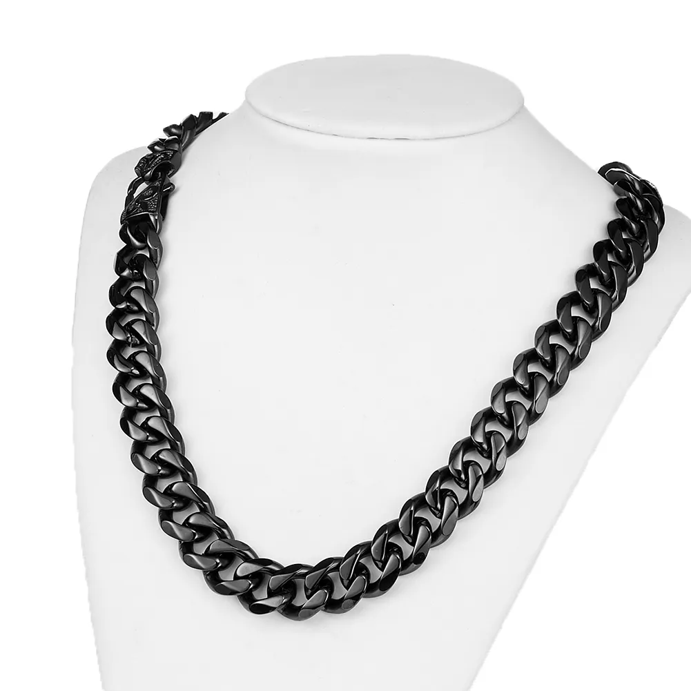 Chaînes 13/15 mm de large Hip-hop en acier inoxydable couleur argent/or/noir chaîne cubaine gourmette pour hommes et femmes collier ou bracelet_voghion.com