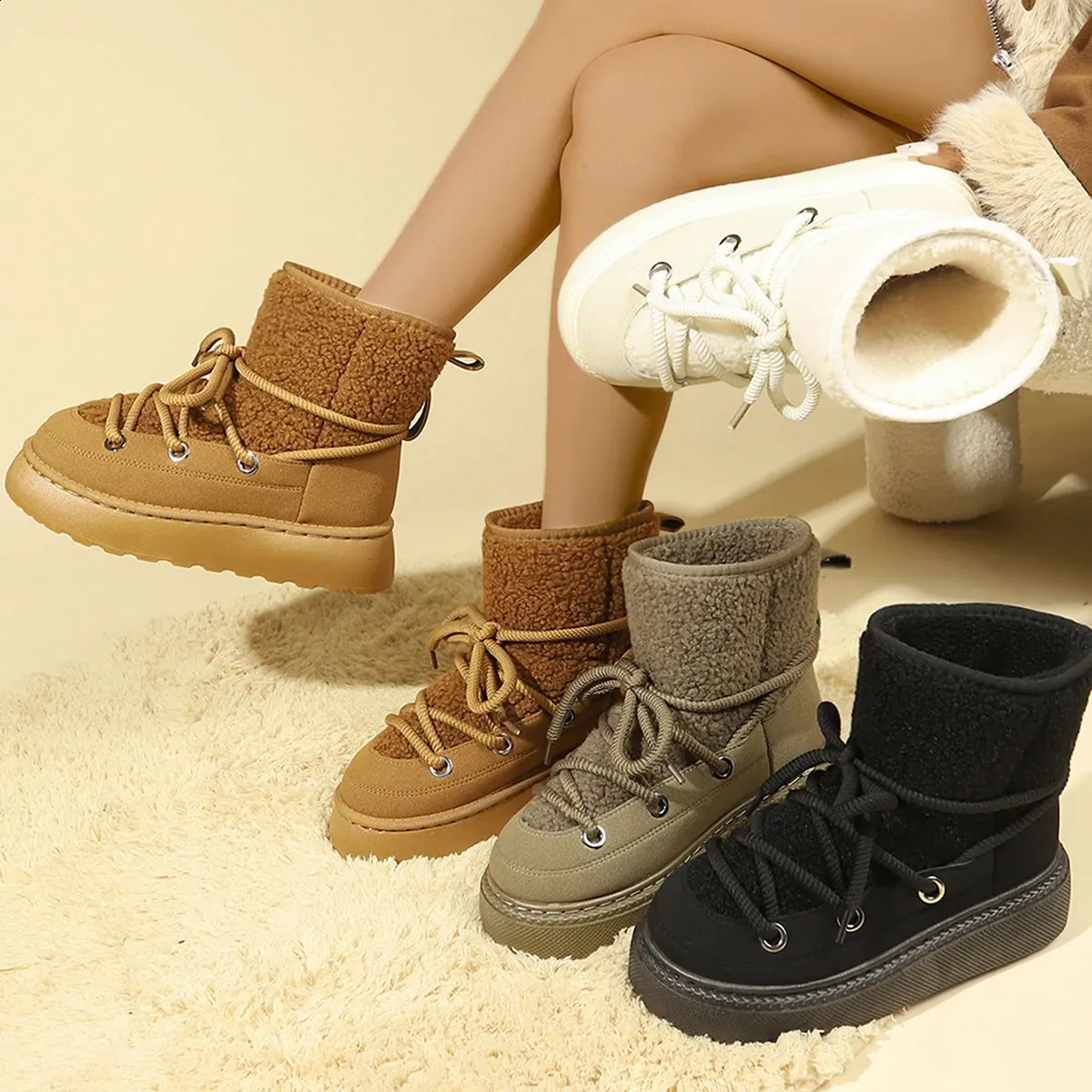 Cold-proond Warm Winter Ladies Shoes Lace Up Womens Platform Waterproonti-slip Fashion Short Boots 240830_voghion.com