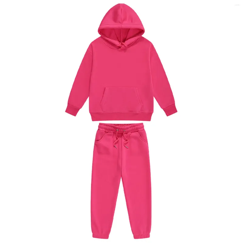 Koşu Setleri Çocuk Erkek Kız 2 Parça Spor Kıyafetleri Düz Renk Eşofman Uzun Kollu Kapşonlu Sweatshirt Eşofman Altı Antrenman Koşu_voghion.com
