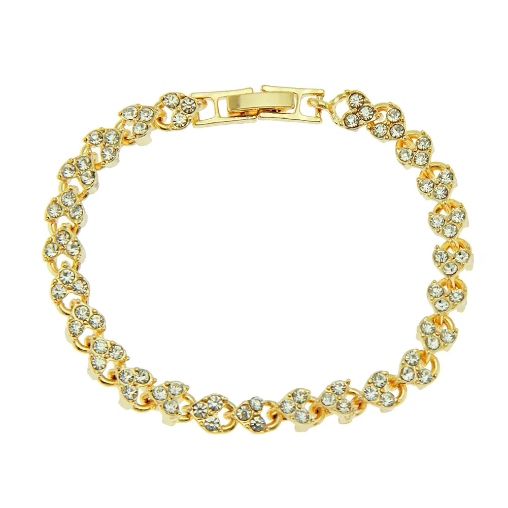 Rhinestone Heart Charm Bracelet With Gold And Silver Chain Style_voghion.com