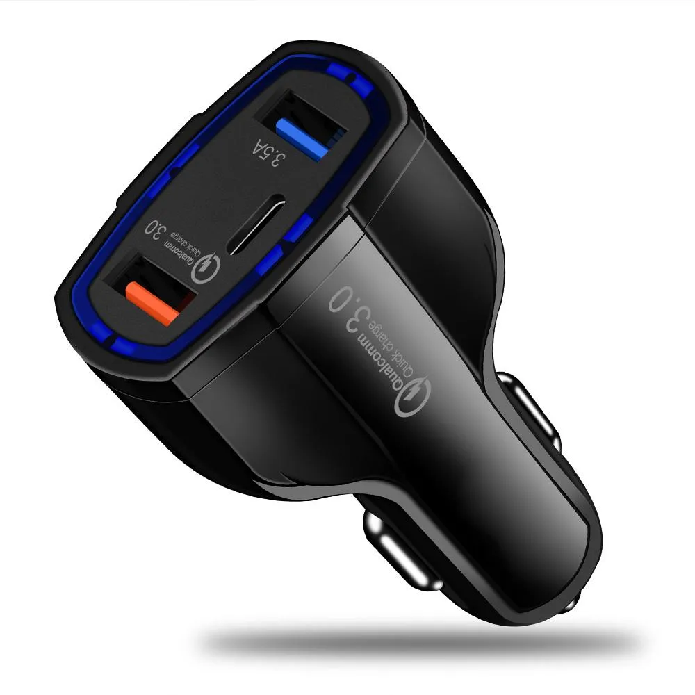 Con scatola al dettaglio, caricabatterie da auto USB 3 in 1, ricarica rapida, tipo C, QC3.0, PD, QC 3.0, caricabatterie USB per iPhone 13, 12, 11, X, 8, 7 Pro._voghion.com