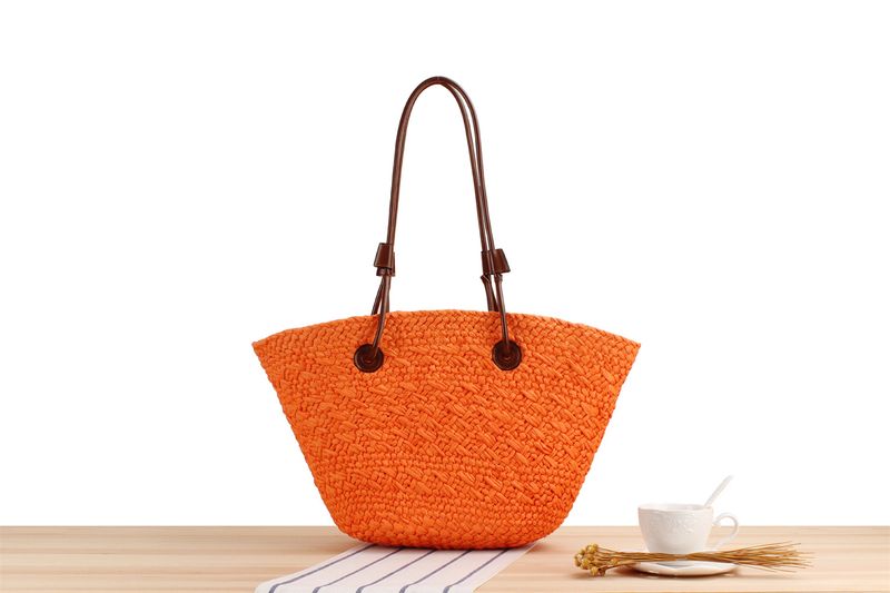 Modische einfache einfarbige Papiertasche im Retro-Stil mit Kontrastfarbe und großem Fassungsvermögen für den Urlaub,_voghion.com