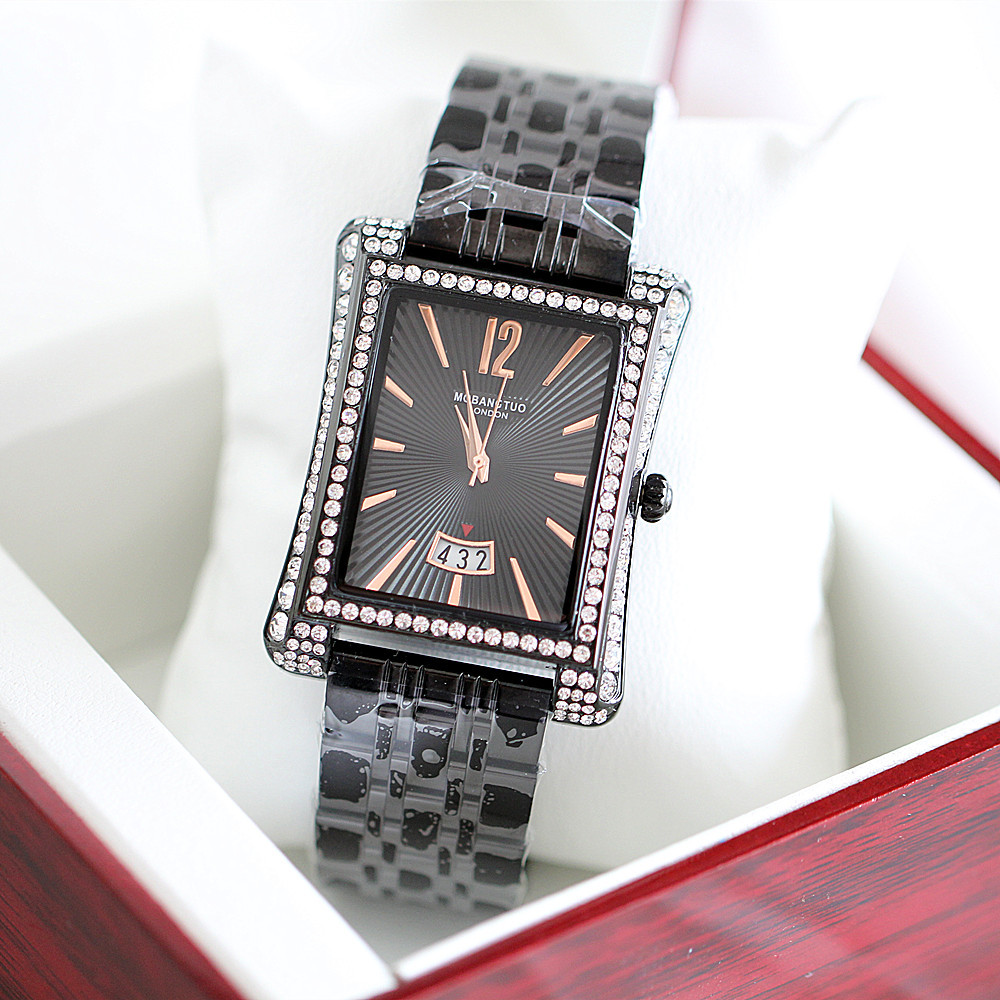 Orologio da donna per coppia, nuovo, alla moda, quadrante quadrato, calendario, cinturino in acciaio di precisione con inserto in diamanti, impermeabile e_voghion.com