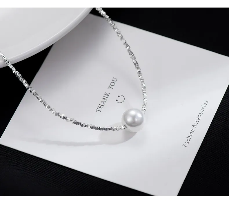 Neregulāras krelles ķēde Sieviešu rotaslietas Eleganta Sterling Sier Pearl Charm Kaklarota_voghion.com